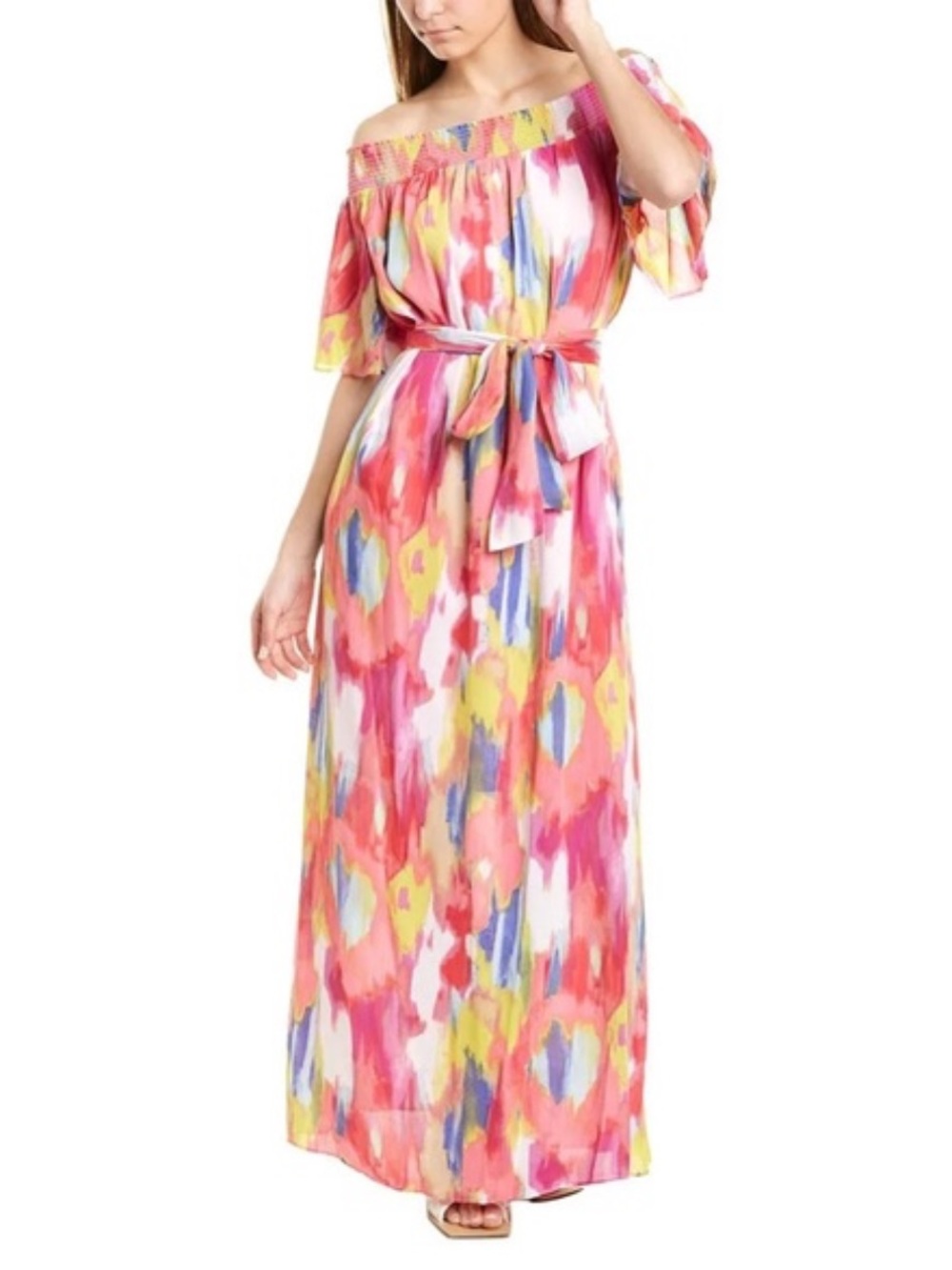 Trina Turk Maxi Watercolor Off Shoulder Dress